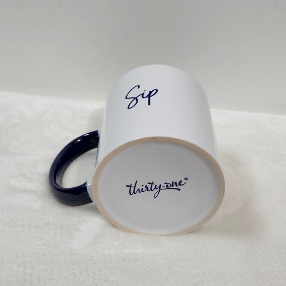 THIRTY-ONE Hello Happy Sip White Navy Blue Ceramic Coffee Cup Mug 12 Oz - Picture 7 of 9